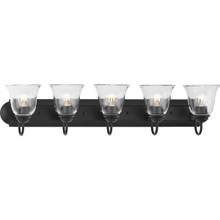 Five-Light Matte Black Transitional Bath and Vanity Light with Clear Glass for Bathroom - Damp Location Listed