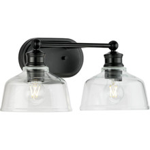 Singleton Collection Two-Light 17" Matte Black Farmhouse Vanity Light with Clear Glass Shades - Damp Location Listed