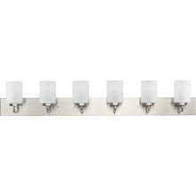 Merry Collection Six-Light Brushed Nickel and Etched Glass Transitional Style Bath Vanity Wall Light - Damp Location Listed