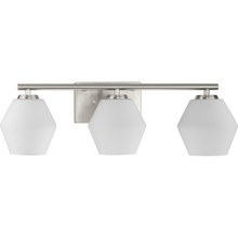 Copeland Collection Three-Light Brushed Nickel Vanity Mid-Century Modern Vanity Light - Damp Location Listed
