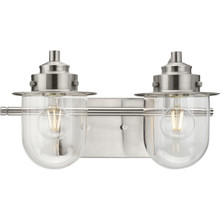 Northlake Collection Two-Light Brushed Nickel Clear Glass Transitional Bath Light - Damp Location Listed