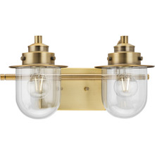 Northlake Collection Two-Light Vintage Brass Clear Glass Transitional Bath Light - Damp Location Listed
