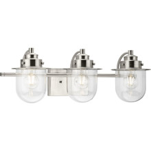 Northlake Collection Three-Light Brushed Nickel Clear Glass Transitional Bath Light - Damp Location Listed
