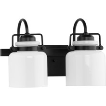 Fessler Collection Two-Light Matte Black Opal Glass Farmhouse Bath Light - Damp Location Listed