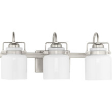 Fessler Collection Three-Light Brushed Nickel Opal Glass Farmhouse Bath Light - Damp Location Listed
