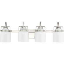Fessler Collection Four-Light Brushed Nickel Opal Glass Farmhouse Bath Light - Damp Location Listed