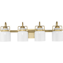 Fessler Collection Four-Light Vintage Brass Opal Glass Farmhouse Bath Light - Damp Location Listed