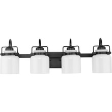 Fessler Collection Four-Light Matte Black Opal Glass Farmhouse Bath Light - Damp Location Listed