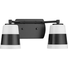 Haven Collection Two-Light Matte Black Opal Glass Luxe Industrial Bath Light - Damp Location Listed