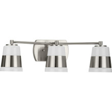 Haven Collection Three-Light Brushed Nickel Opal Glass Luxe Industrial Bath Light - Damp Location Listed