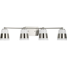 Haven Collection Four-Light Brushed Nickel Opal Glass Luxe Industrial Bath Light - Damp Location Listed