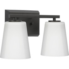 Vertex Collection Two-Light Matte Black Etched White Glass Contemporary Bath Light - Damp Location Listed