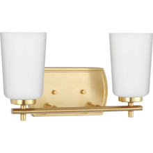 Adley Collection Two-Light Satin Brass Etched Opal Glass New Traditional Bath Vanity Light - Damp Location Listed
