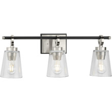 Cassell Collection Three-Light Brushed Nickel Matte Black Luxe Industrial Bath & Vanity Light - Damp Location Listed