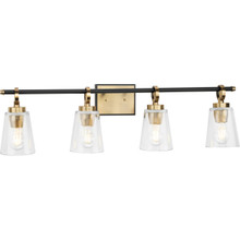 Cassell Collection Four-Light Vintage Brass Matte Black Luxe Industrial Bath & Vanity Light - Damp Location Listed