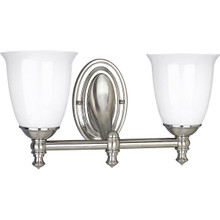 Victorian Collection Two-Light Brushed Nickel White Opal Glass Farmhouse Bath Vanity Light - Damp Location Listed