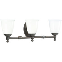 Victorian Collection Three-Light Venetian Bronze White Opal Glass Farmhouse Bath Vanity Light - Damp Location Listed