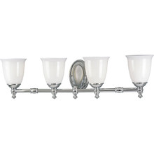 Victorian Collection Four-Light Polished Chrome White Opal Glass Farmhouse Bath Vanity Light - Damp Location Listed