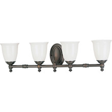Victorian Collection Four-Light Venetian Bronze White Opal Glass Farmhouse Bath Vanity Light - Damp Location Listed