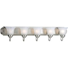 Five-Light Brushed Nickel Alabaster Glass Traditional Bath Vanity Light - Damp Location Listed