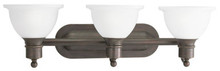 Madison Collection Three-Light Antique Bronze Etched Glass Traditional Bath Vanity Light - Damp Location Listed