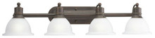 Madison Collection Four-Light Antique Bronze Etched Glass Traditional Bath Vanity Light - Damp Location Listed