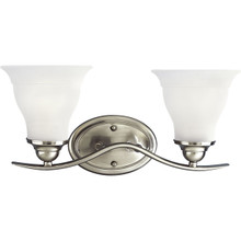 Trinity Collection Two-Light Brushed Nickel Etched Glass Traditional Bath Vanity Light - Damp Location Listed