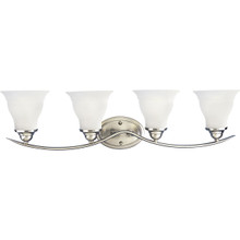Trinity Collection Four-Light Brushed Nickel Etched Glass Traditional Bath Vanity Light - Damp Location Listed