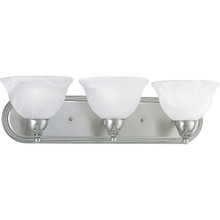 Avalon Collection Three-Light Brushed Nickel Alabaster Glass Traditional Bath Vanity Light - Damp Location Listed