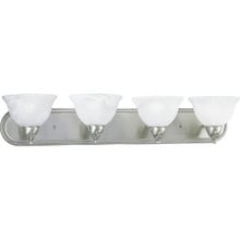 Avalon Collection Four-Light Brushed Nickel Alabaster Glass Traditional Bath Vanity Light - Damp Location Listed