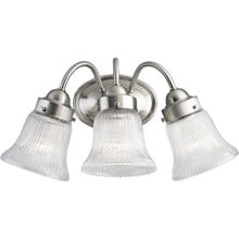 Fluted Glass Collection Three-Light Brushed Nickel Clear Prismatic Glass Traditional Bath Vanity Light