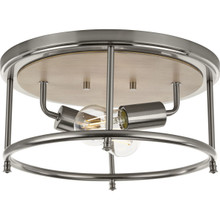 Durrell Collection Two-Light Brushed Nickel 13" Flush Mount - Damp Location Listed