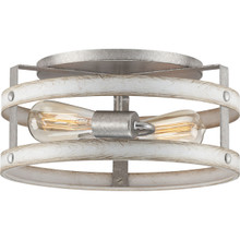 Gulliver Collection Two-Light Galvanized and Antique Whitewashed Farmhouse Style Flush Mount Ceiling Light - Damp Location Listed