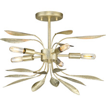Mariposa Collection Five-Light Gilded Silver Convertible Semi-Flush Ceiling or Hanging Pendant Light - Dry Location Listed