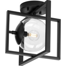 Atwell Collection 10" One-Light Mid-Century Modern Matte Black Clear Glass Semi-Flush Mount Light - Dry Location Listed