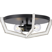 Galloway Collection Two-Light 15" Matte Black Modern Farmhouse Flush Mount Light with Distressed White Accents - Damp Location Listed