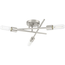 Astra Collection Three-Light 18" Brushed Nickel Modern Semi-Flush Mount Light - Damp Location Listed