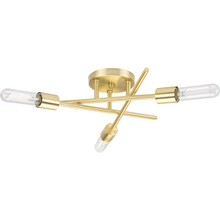 Astra Collection Three-Light 18" Satin Brass Modern Semi-Flush Mount Light - Damp Location Listed