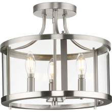 Gilliam Collection 13 in. Three-Light Brushed Nickel New Traditional Semi-Flush Mount - Damp Location Listed