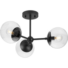 Atwell Collection Three-Light Matte Black Mid-Century Modern Semi-Flush Mount - Damp Location Listed