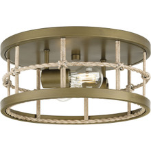 Lattimore Collection 13 in. Two-Light Aged Brass Coastal Flush Mount - Damp Location Listed