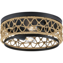 Chandra Collection 12 in. Two-Light Matte Black Global Flush Mount with Woven Shade - Damp Location Listed