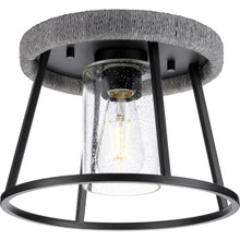 Laramie Collection One-Light Matte Black Rustic Modern Clear Seeded Glass 12" Flush Mount Light - Damp Location Listed
