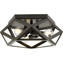 Saucedo Collection Three-Light Architectural Bronze Modern 14.6" Flush Mount - Damp Location Listed
