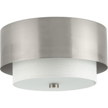 Silva Collection Two-Light Brushed Nickel White Linen Shade 14" Flush Mount - Damp Location Listed