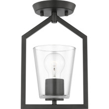 Vertex Collection One-Light Matte Black Clear Glass Contemporary Semi-Flush Mount with