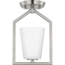 Vertex Collection One-Light Brushed Nickel Etched White Contemporary Semi-Flush Mount