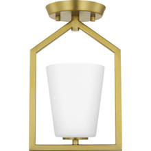 Vertex Collection One-Light Brushed Gold Etched White Contemporary Semi-Flush Mount