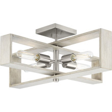 Boundary Collection 24 in. Four-Light Brushed Nickel Grey Washed Oak Modern Flush Mount Light - Dry Location Listed