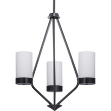 Elevate Collection Three-Light Matte Black Etched White Glass Mid-Century Modern Chandelier Light - Dry Location Listed